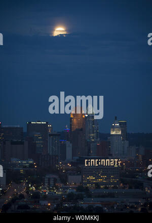 A rare second full moon of the month, known as a 'Blue Moon', is seen over Cincinnati on August 31, 2012. The family of Apollo 11 Astronaut Neil Armstrong held a memorial service celebrating the his life earlier in the day in Cincinnati. Armstrong, the first man to walk on the moon during the 1969 Apollo 11 mission, died Saturday, Aug. 25. He was 82.   UPI/Bill Ingalls/NASA Stock Photo