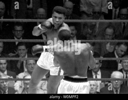 Boxing great Muhammad Ali died at the age of 74 in Phoenix, Arizona on Saturday, June 4, 2016.  He is shown as the 22-year old Cassius Clay defeating Sonny Liston  on February 25, 1964 at the Convention Hall in Miami, Florida. After this fight, Cassius Clay changed his name to Muhammad X and then to Muhammad Ali.   UPI Stock Photo