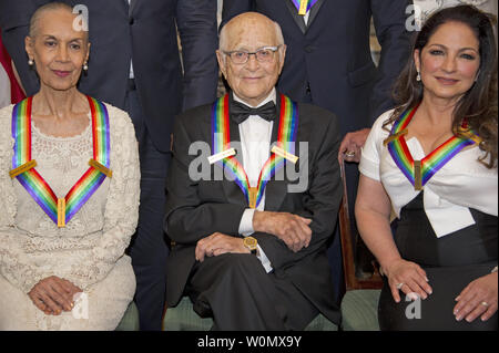 Carmen De Lavallade, left, Norman Lear, center, and Gloria Estefan, right, three of the five recipients  of the 40th Annual Kennedy Center Honors pose for a group photo following a dinner hosted by United States Secretary of State Rex Tillerson in their honor at the US Department of State in Washington, D.C. on Saturday, December 2, 2017.  From left to right back row: LL Cool J and Lionel Richie  Front row, left to right: Carmen de Lavallade, Norman Lear and Gloria Estefan.  The 2017 honorees are: American dancer and choreographer Carmen de Lavallade; Cuban American singer-songwriter and actre Stock Photo