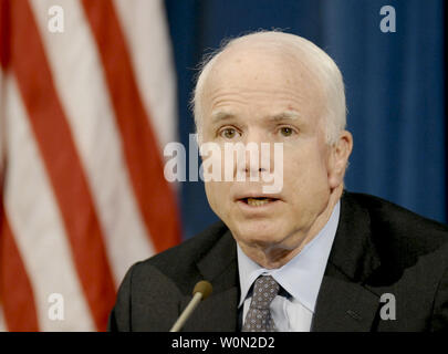 In this april 10, 2009 file photo, U.S. Senator John McCain attends the press conference at U.S. Embassy in Tokyo, Japan. Senator McCain died August 28, 2018 at the age of 81.         Photo by Keizo Mori/UPI Stock Photo