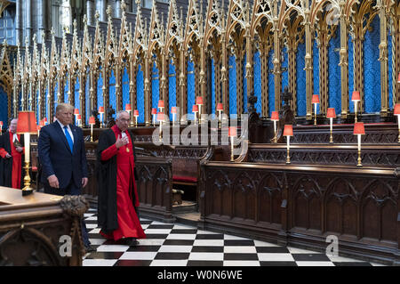 President Donald J. Trump joined by the Dean of Westminster Abbey The Very Reverend Dr. John Hall tours Westminster Abbey on June 3, 2019 in London. White House Photo by Shealah Craighead/UPI Stock Photo