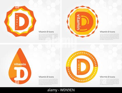 Vitamin D sun shining pill capsule icon collection black set, cholecalciferol. golden Vitamin complex with Chemical formula substance drop. Medical Stock Vector