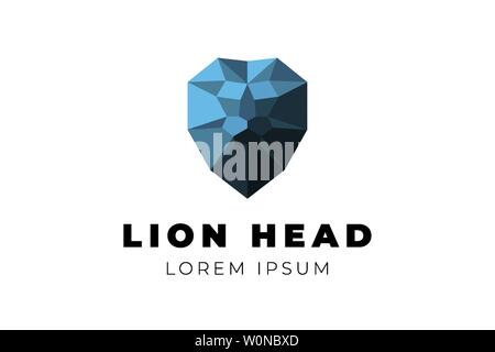 Polygonal geometric low poly lion head. Triangle origami polygon blue vector illustration Stock Vector