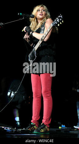 Aly of Aly & AJ performs in concert at the Sound Advice Amphitheatre in West Palm Beach, Florida on August 19, 2007. (UPI Photo/Martin Fried) Stock Photo