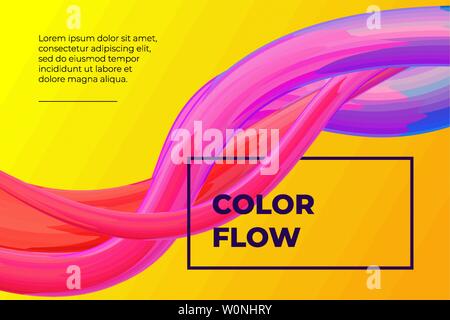 Modern colorful fluid flow poster. Wave liquid shape in yellow color background. Art design for design project. Vector gradient stroke illustration Stock Vector