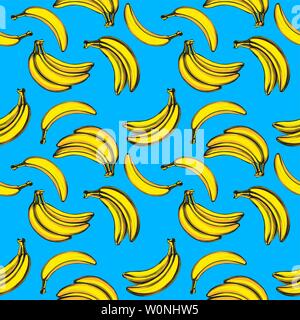 Bananas fruit seamless texture, Wallpaper, background hand drawn vector illustration sketch color Stock Vector