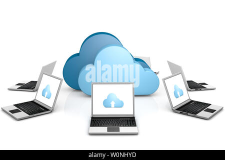 3d data cloud and laptops on white Stock Photo