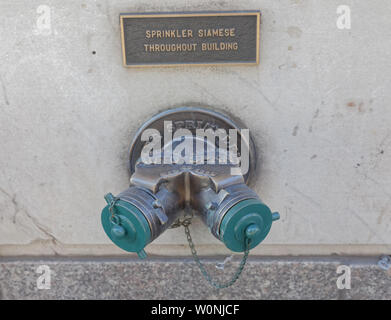 New York Manhattan Fire Department Siamese Connection Stock Photo