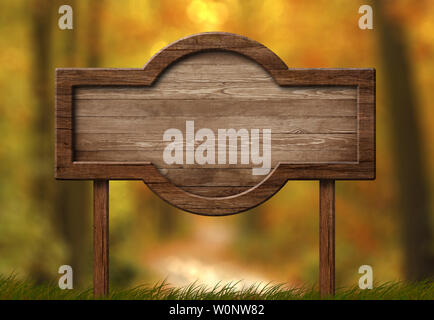 Rounded shaped sign with autumn forest background Stock Photo