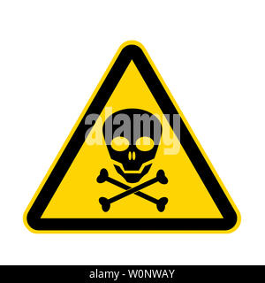 A skull yellow danger sign isolated on white with clipping path Stock Photo