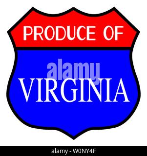 Route 66 style traffic sign with the legend Produce Of Virginia Stock Vector