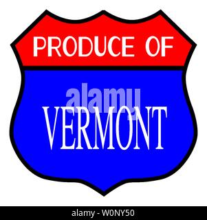 Route 66 style traffic sign with the legend Produce Of Vermont Stock Vector