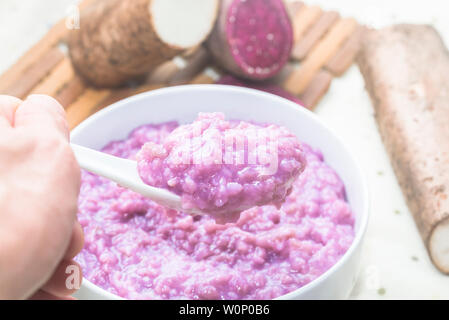 Purple potato yam porridge Stock Photo