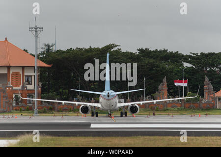 DENPASAR,BALI/INDONESIA-JUNE 08 2019: An Indonesian Air force one for the president of the republic of Indonesia was landed in Ngurah Rai Airport Stock Photo