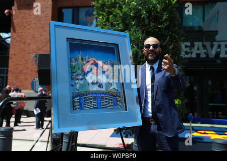 NEW YORK, NEW YORK - JUNE 27: NYC Council Member Francisco Moya poses for a photo folowing a ceremony honoring Mets Hall of Famer Tom Seaver outside C Stock Photo