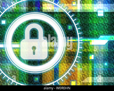 Modern technology security lock concept with lock symbol and pixels background Stock Photo
