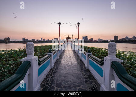 Kaohsiung, Taiwan - 02 Mar 2019: Landscape of Lotus Pond, one of the most famous tourist locations in Kaohsiung Stock Photo