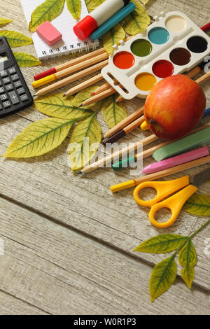 Back to school background, with different office or school supplies ...