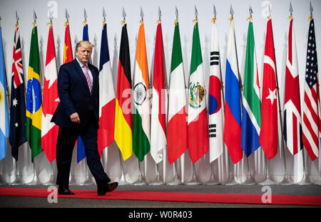 Osaka, Japan. 28th June, 2019. Donald Trump, President of the United States of America (USA), will attend the G20 welcoming ceremony. The heads of state and government of the 19 leading industrialised and emerging countries and the European Union will meet at the G20 summit in Osaka (Japan) on 28 and 29 June 2019. Credit: Bernd von Jutrczenka/dpa/Alamy Live News Stock Photo