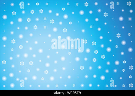 Cold blue winter background with snowflakes and stars Stock Photo