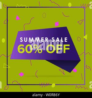 Summer sale banner template, Promo badge for your seasonal design. Summer geometric background with abstract shapes and lines. Stock Vector