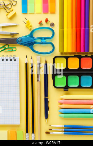Set of colorful stationery and supplies for kids creation or school. Stock Photo