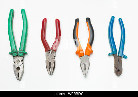 Old used tools collection isolated on white background Stock Photo