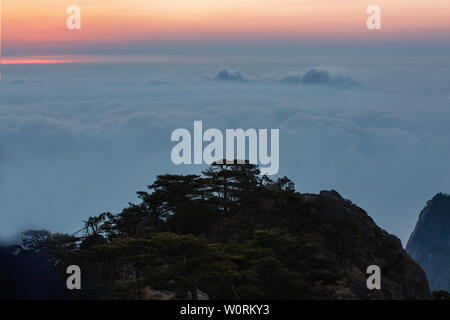 On January 26, 2019, Huangshan, Anhui Province, the wonders of the sea of clouds in winter Huangshan Stock Photo