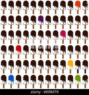 Seamless pattern of popsicles and chocolate ice cream on sticks vector illustration Stock Vector