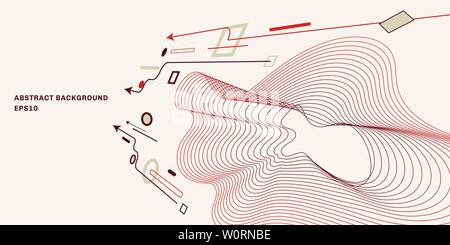 Abstract geometric perspective background with flat trendy minimal style background. Arrow, circle, square, line elements. Vector illustration Stock Vector