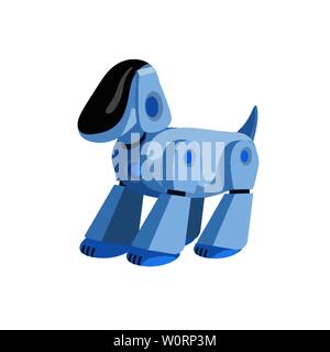 Robotic dog flat vector illustration. Cartoon electronic pet, robot puppy, modern kids toy isolated design element. Digital technology, robotics and automation, innovation and artificial intelligence Stock Vector
