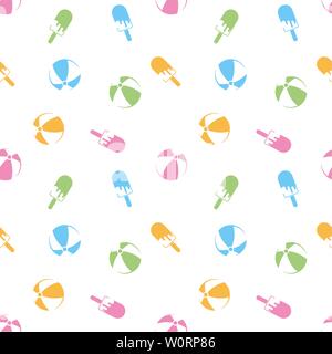 Seamless vector pattern with pastel colored beach balls and popsicles background illustration Stock Vector
