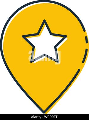 Yellow map pointer with star icon isolated on white background. Star favorite pin map icon. Map markers. Vector Illustration, eps 10 Stock Vector