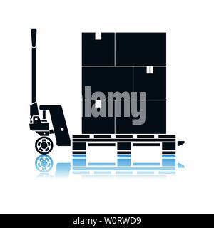 Hand Hydraulic Pallet Truc With Boxes Icon. Shadow Reflection Design. Vector Illustration. Stock Vector