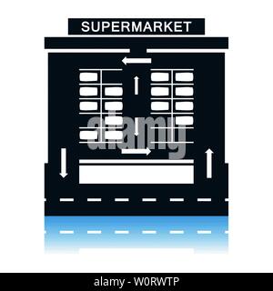 Supermarket Parking Square Icon. Shadow Reflection Design. Vector Illustration. Stock Vector