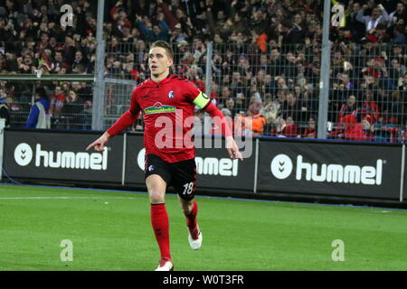 Torschuetze / Torschütze Nils Petersen (Freiburg) ,     1. BL: 17-18 -27. Spieltag - SC Freiburg vs VfB Stuttgart Stock Photo