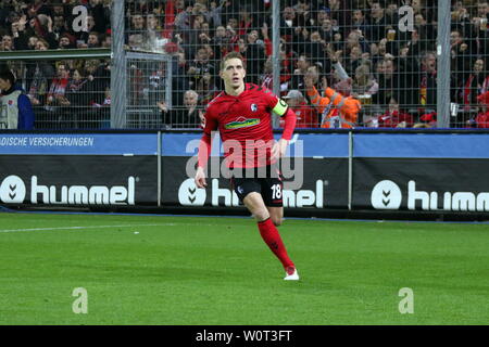 Torschuetze / Torschütze Nils Petersen (Freiburg),     1. BL: 17-18 -27. Spieltag - SC Freiburg vs VfB Stuttgart Stock Photo