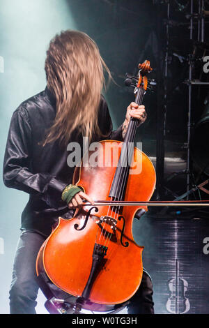 Kiel, Germany. 17th June, 2018. The Band 'Apocalyptica' is performing in the Freilichtbühne Krusenkoppel during the Kieler Woche 2018 Stock Photo