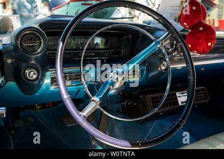 BERLIN - JUNE 09, 2018: Interior of a full-size luxury car Cadillac Sedan DeVille, 1959. Classic Days Berlin 2018. Stock Photo