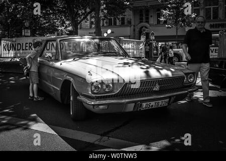 BERLIN - JUNE 09, 2018: Personal luxury car Ford Thunderbird (fourth generation), 1966. Black and white. Classic Days Berlin 2018. Stock Photo