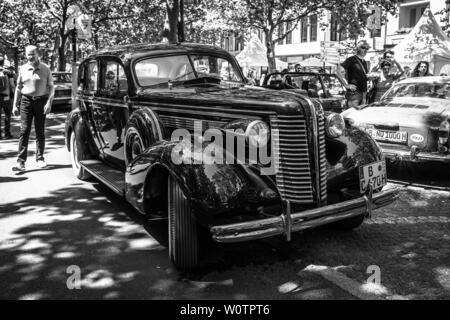 BERLIN - JUNE 09, 2018: Full-size car Buick Century Series 60, 1938. Black and white. Classic Days Berlin 2018. Stock Photo