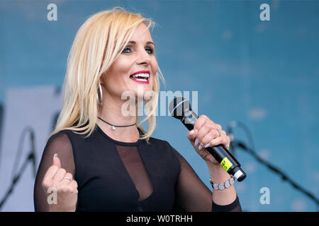 Antje Klann at the biggest hit Open Air in Berlin, the Schlagerolymp 2018 is now rising for the seventh time in Berlin's leisure and recreation park Lübars. Stock Photo