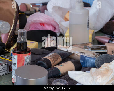 Ready-to-use make-up items on a table Stock Photo