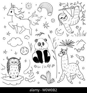 Set of animals doodle isolated on white background Stock Vector