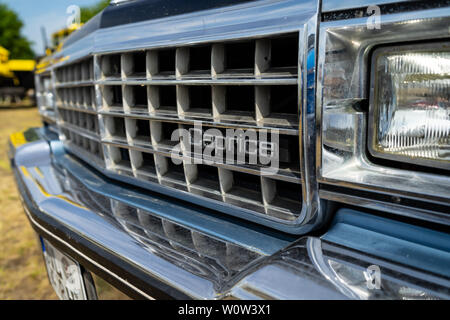 PAAREN IM GLIEN, GERMANY - MAY 19, 2018: Emblem of a full-size car Chevrolet Caprice Classic, 1982. Exhibition 'Die Oldtimer Show 2018'. Stock Photo