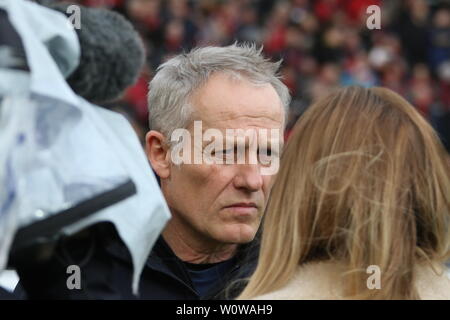 Trainer Christian Streich (Freiburg),   1. BL: 18-19: 21. Sptg. -  SC Freiburg vs. VfL Wolfsburg  DFL REGULATIONS PROHIBIT ANY USE OF PHOTOGRAPHS AS IMAGE SEQUENCES AND/OR QUASI-VIDEO  Foto: Joachim Hahne/johapress Stock Photo