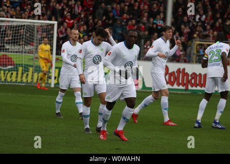 Torschuetze, Torschütze Jerome Roussillon,   1. BL: 18-19: 21. Sptg. -  SC Freiburg vs. VfL Wolfsburg  DFL REGULATIONS PROHIBIT ANY USE OF PHOTOGRAPHS AS IMAGE SEQUENCES AND/OR QUASI-VIDEO  Foto: Joachim Hahne/johapress Stock Photo