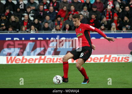 Janik Haberer (Freiburg) mit Ball,   1. BL: 18-19: 21. Sptg. -  SC Freiburg vs. VfL Wolfsburg  DFL REGULATIONS PROHIBIT ANY USE OF PHOTOGRAPHS AS IMAGE SEQUENCES AND/OR QUASI-VIDEO  Foto: Joachim Hahne/johapress Stock Photo