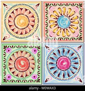 Antique tile with floral pattern. Vector graphics. Stock Vector
