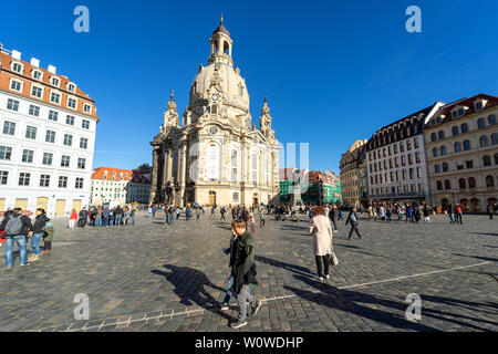DRESDEN, GERMANY - OCTOBER 31, 2018: Neumarkt Square and Frauenkirche (Church of Our Lady).  Dresden is the capital city of the Free State of Saxony. Stock Photo